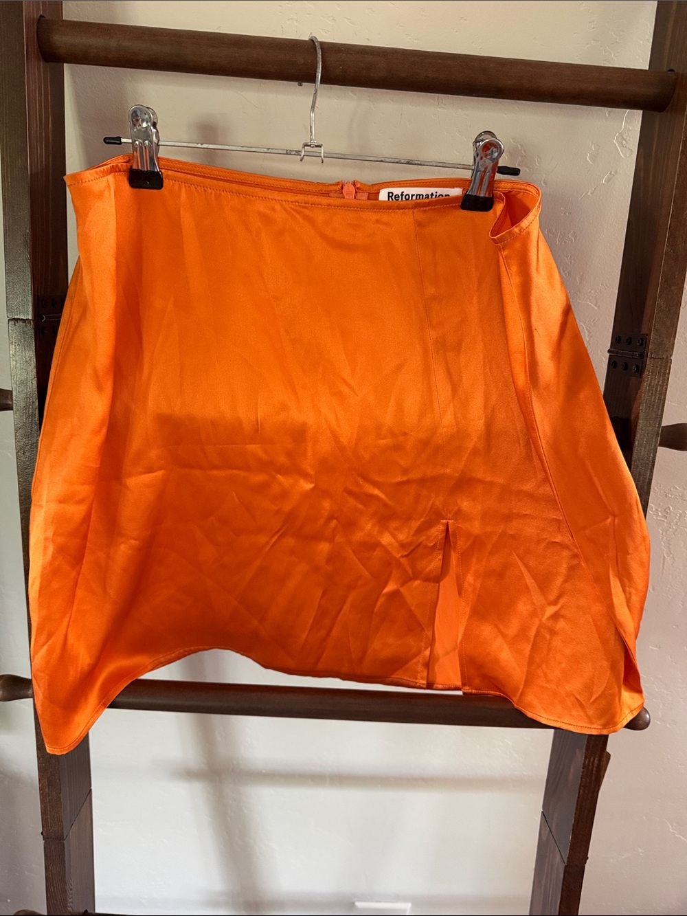 Reformation Orange Satin Mini Skirt  Front Slit high waist women size 8